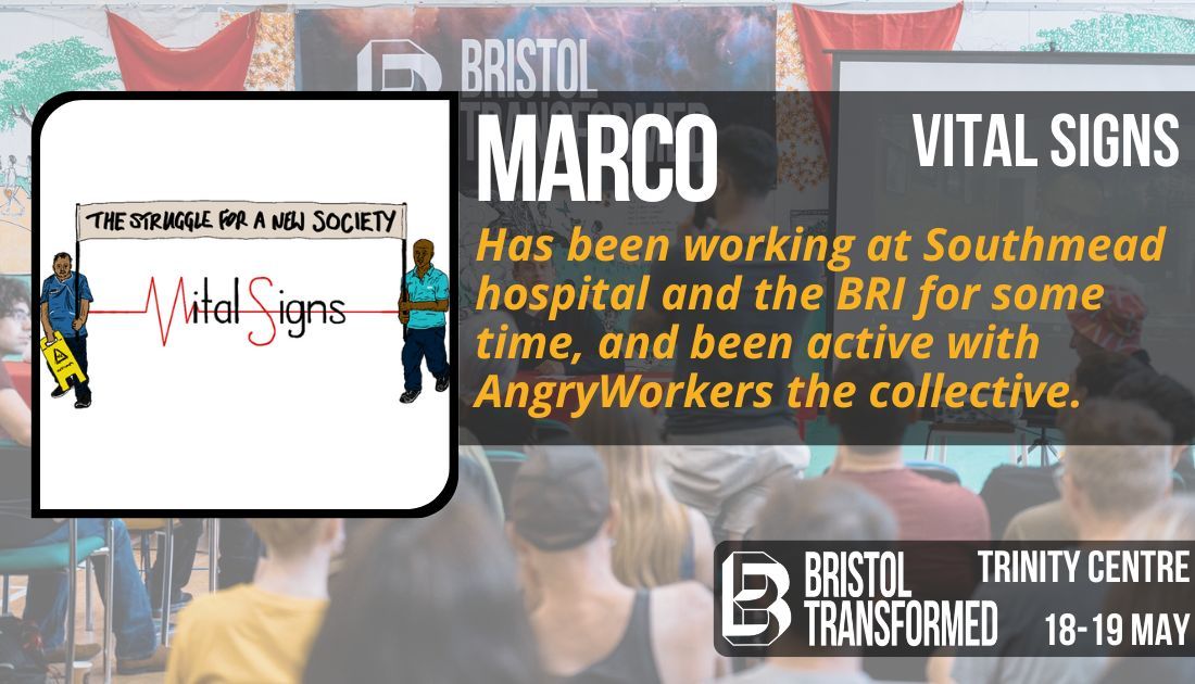 💡 Speaking on the Vital Signs magazine: Marco! The producers of Vital Signs have been working at Southmead hospital and the BRI for some time, and been active with @WorkersAngry the collective. 🎟️ Just 1 week to go! Get tickets on Headfirst today: hdfst.uk/e104709