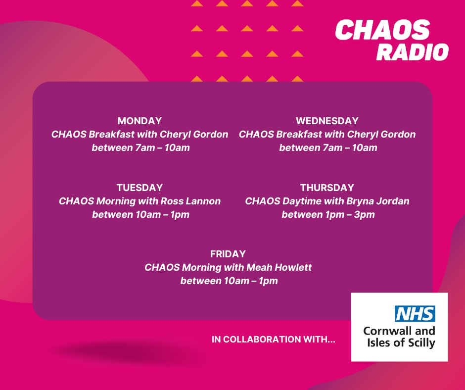 It's #MentalHealthAwarenessWeek tomorrow! 💚 We are partnering with @ciosicb & @CornwallFT this week to raise awareness about mental health services in #Cornwall ALL WEEK! 🎧 105.6FM #StAustell 📱 chaos.radio / the app 🔊 ask your smart speaker to ‘play CHAOS Radio’