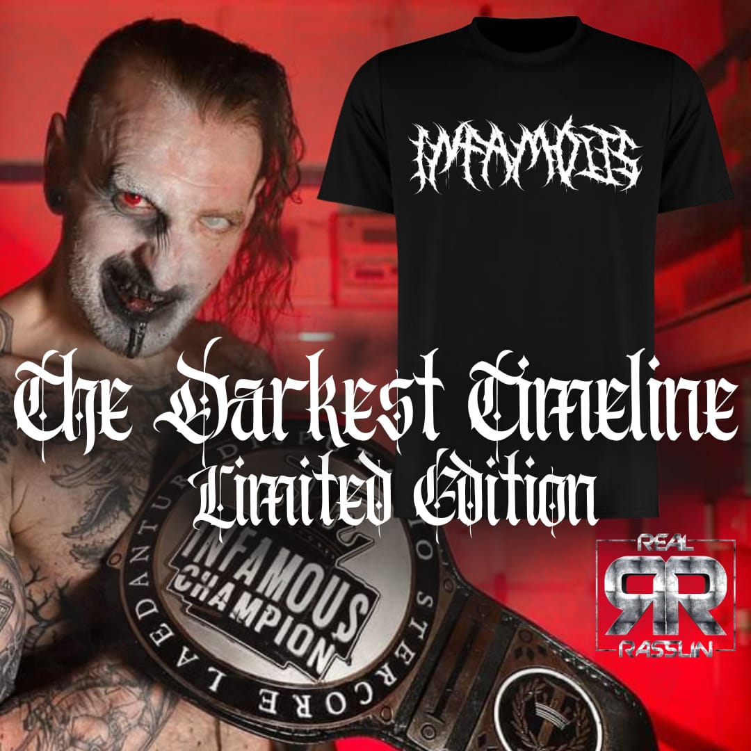 To celebrate the crowning of our new INFAMOUS champion we are releasing a limited edition 'Darkest timeline' INFAMOUS T Shirt! Available online and at shows for £15! Get yours today! tinyurl.com/DarkestTimelin…