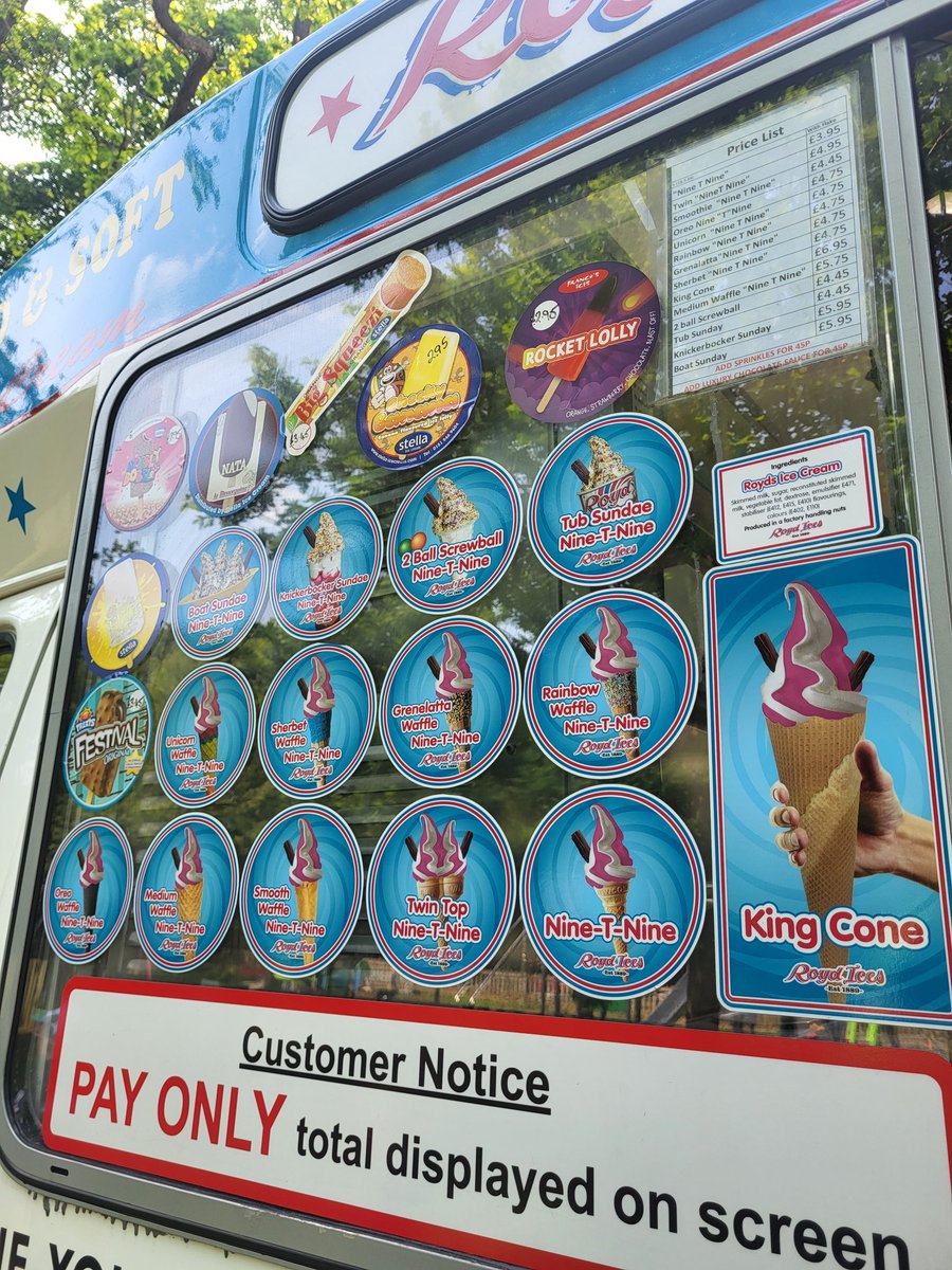 The price list at an ice cream van in 2024 Doncaster @Conservatives Britain #ToryBritain #costoflivingcrisis