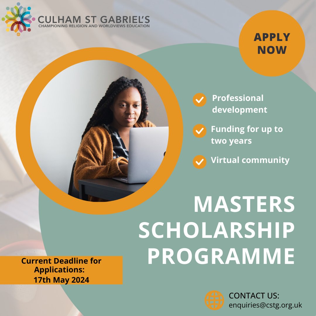 Our Masters Scholarship applications close in just a few days!

Do you work within the field of religion and worldviews? Looking to take a relevant part-time Masters course in an affordable, manageable way?

Find out more: cstg.org.uk/scholarship-pr…

#TeamRE #ProfessionalDevelopment