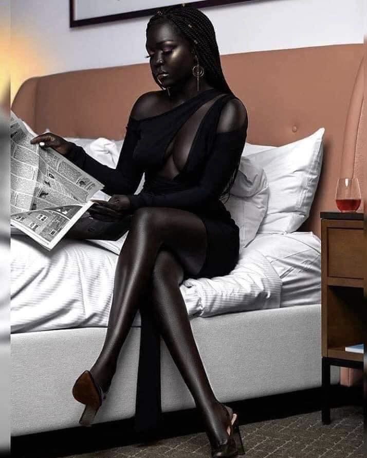 Nyakim Gatwech is a South Sudanese model who is known as the Queen of the Dark because of her very dark skin, a result of high levels of melanin.