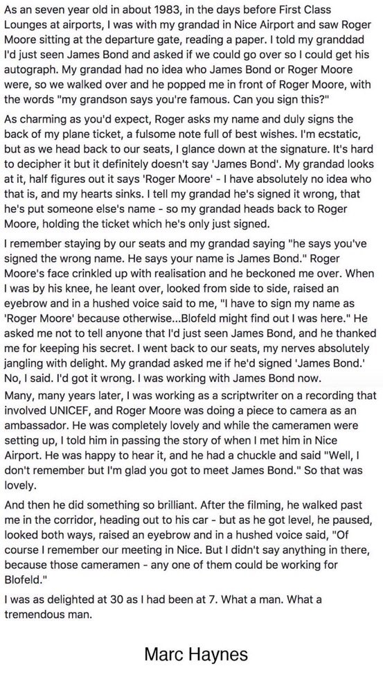 Perhaps the greatest celebrity story ever here, about ROGER MOORE. Give yourself a treat if you've not read it.