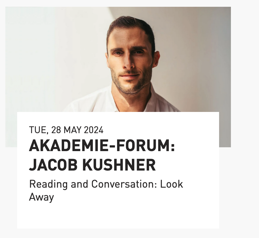 Join us on Tue, May 28, 2024 at 7:30 pm, for an AKADEMIE-FORUM at Barenboim-Said Academy, featuring @JacobKushner and his new book 'Look Away' (@FulbrightPrgrm @mpilheidelberg @Bard_Berlin @maxplancklaw) barenboimsaid.de/en/event/akade…