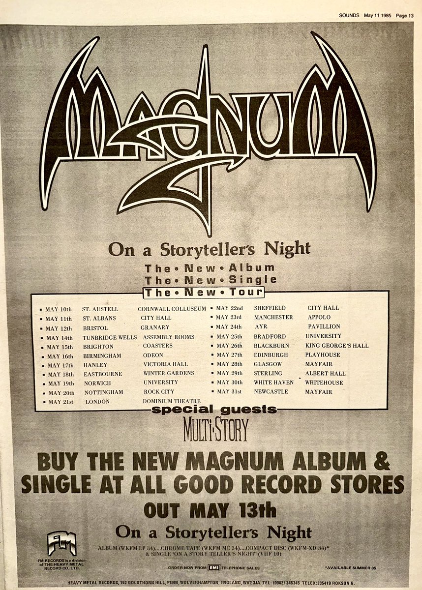 The big ads this week are for ‘Out in the Fields’, the new single by #GaryMoore & #PhilLynott, ‘Pink & Black’, the new single by @RobertPlant , @MarillionOnline new single ‘Kayleigh’ & for @Magnumonline_ new LP ‘On A Storyteller’s Night’

Sounds May 11th issue 1985