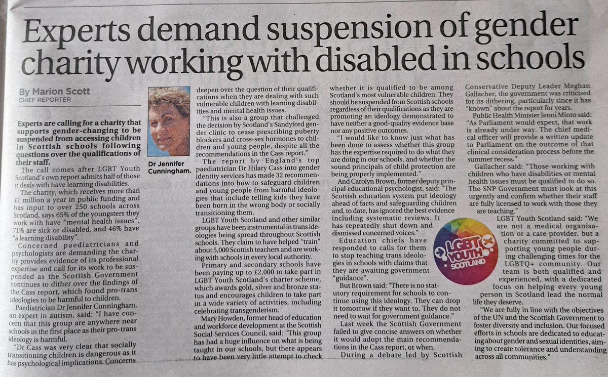 Another excellent article by @ladymcbeth2 highlighting the lack of qualifications that staff at lgbty Scotland have. The charity has such life changing impact on children  & young people in Scottish Schools.
Another 
#SafeguardingFail 
#DefundLGBTYS