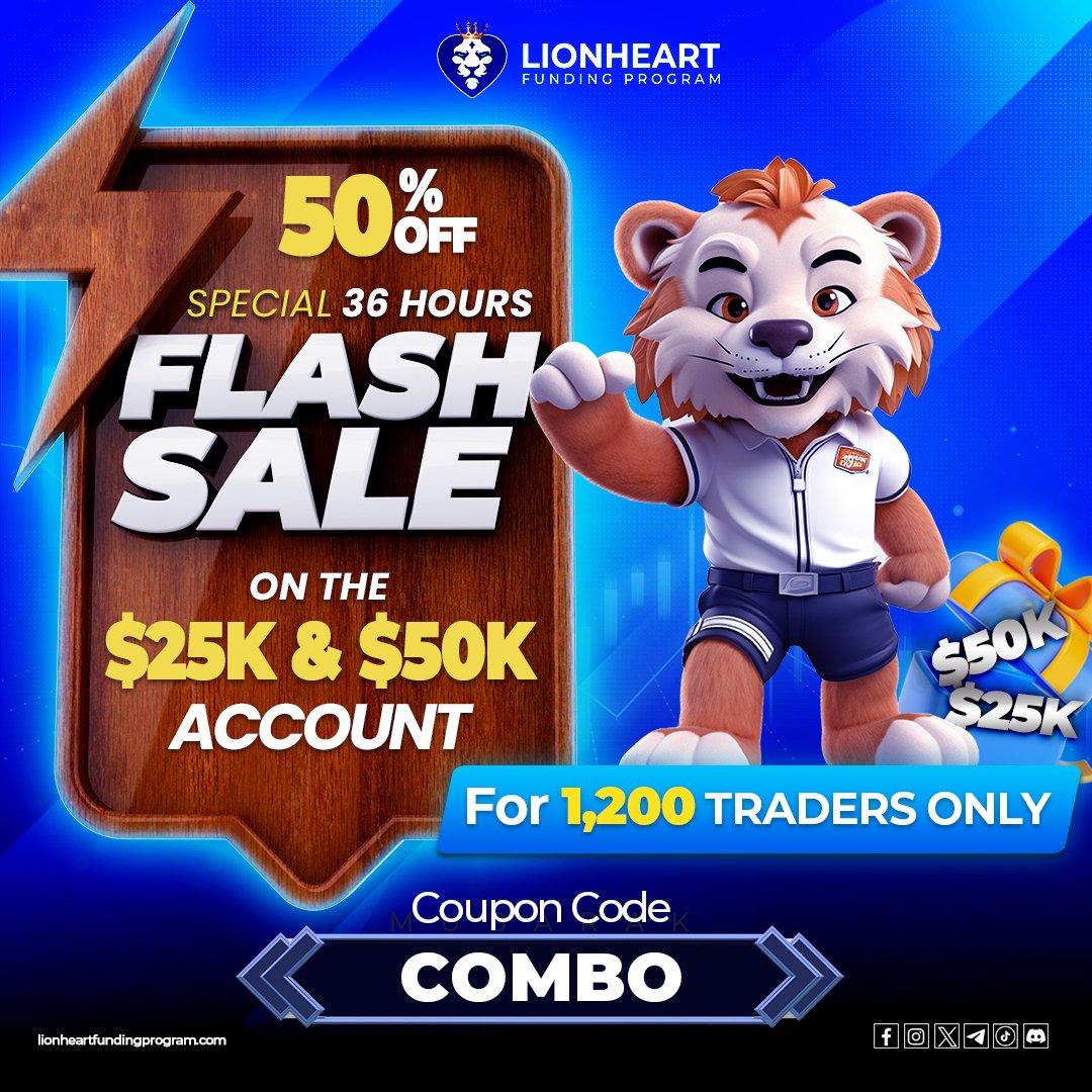 ⚡36-Hour Flash Sale Alert! ⚡ For the next 36 hours, get a whooping 50% off any $25K or $50K challenge account at LFP. Use discount code COMBO at checkout. Limited time and only active for 1200 first traders ⭐️ Coupon Code: COMBO 🦁 Claim Offer Here: lionheartfundingprogram.com/?aff=768