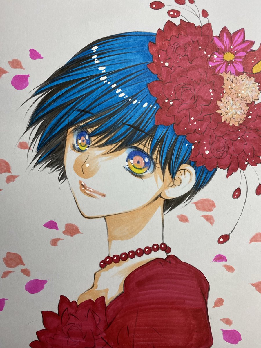 1girl solo looking at viewer short hair blue eyes hair ornament dress  illustration images