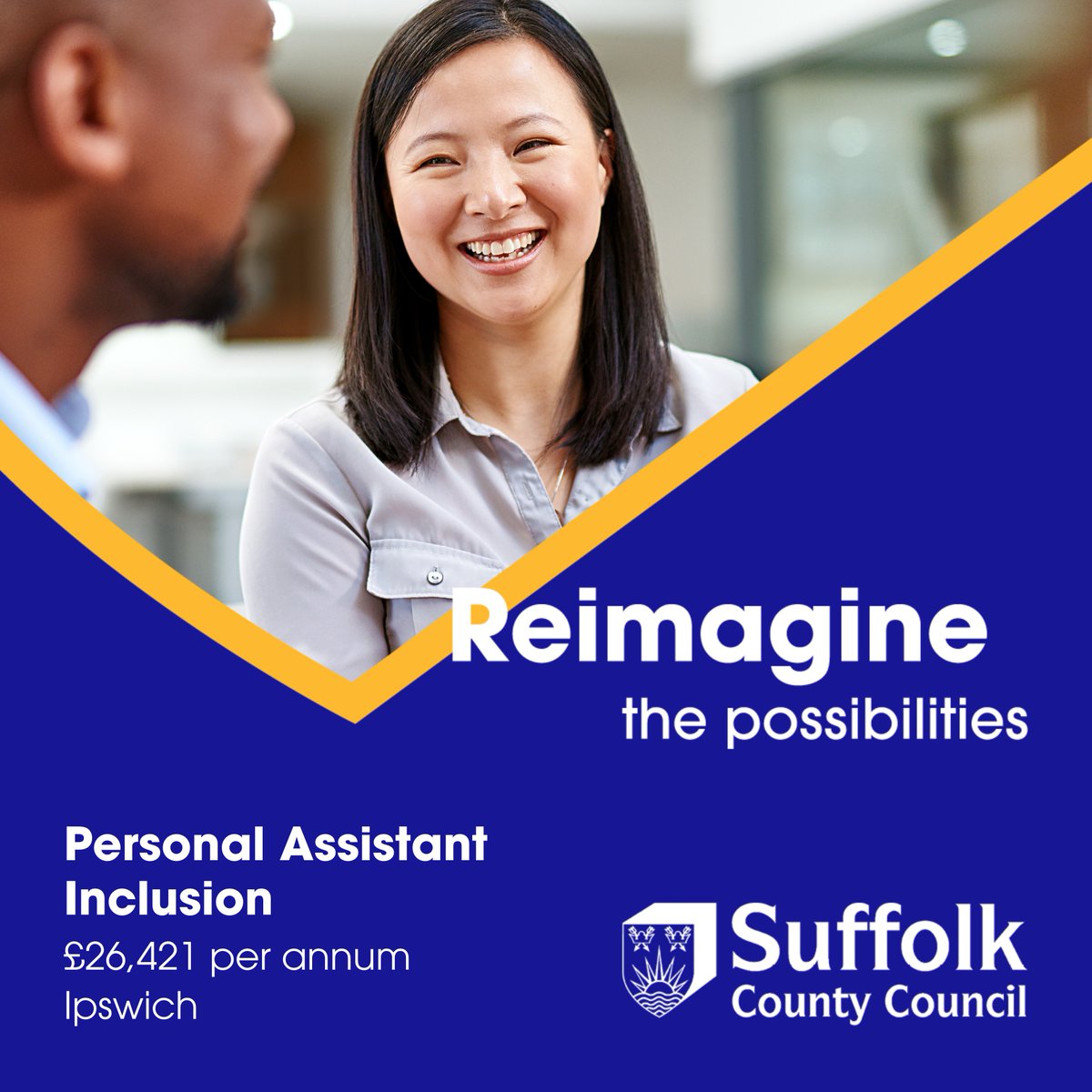 Personal Assistant
@suffolkcc - Ipswich IP1 2BX / Hybrid 
£26,421 pa (pro rata if part time)
37 hpw, Flexible working options, Permanent

For more info and to apply for this job, visit:
suffolkjobsdirect.org/#en/sites/CX_1…

#SuffolkJobs #suffolkjobsdirect