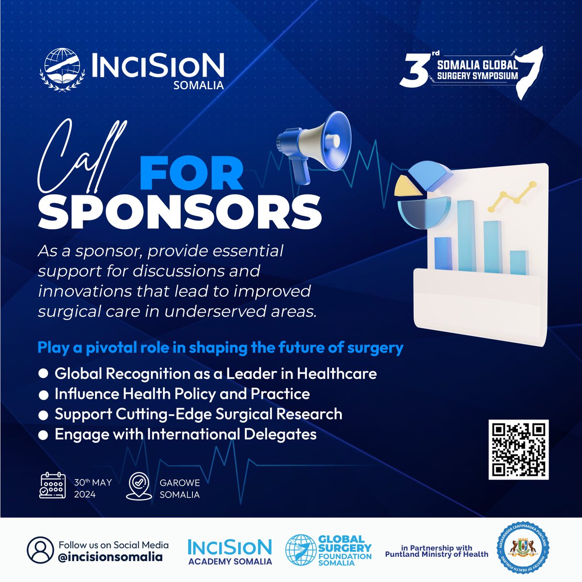 📣 We're seeking pioneers in healthcare to join us as sponsors for the 3rd Somalia Global Surgery Symposium! 🌍 As a sponsor, you'll support vital discussions and innovations that are key to enhancing surgical care in underserved regions.