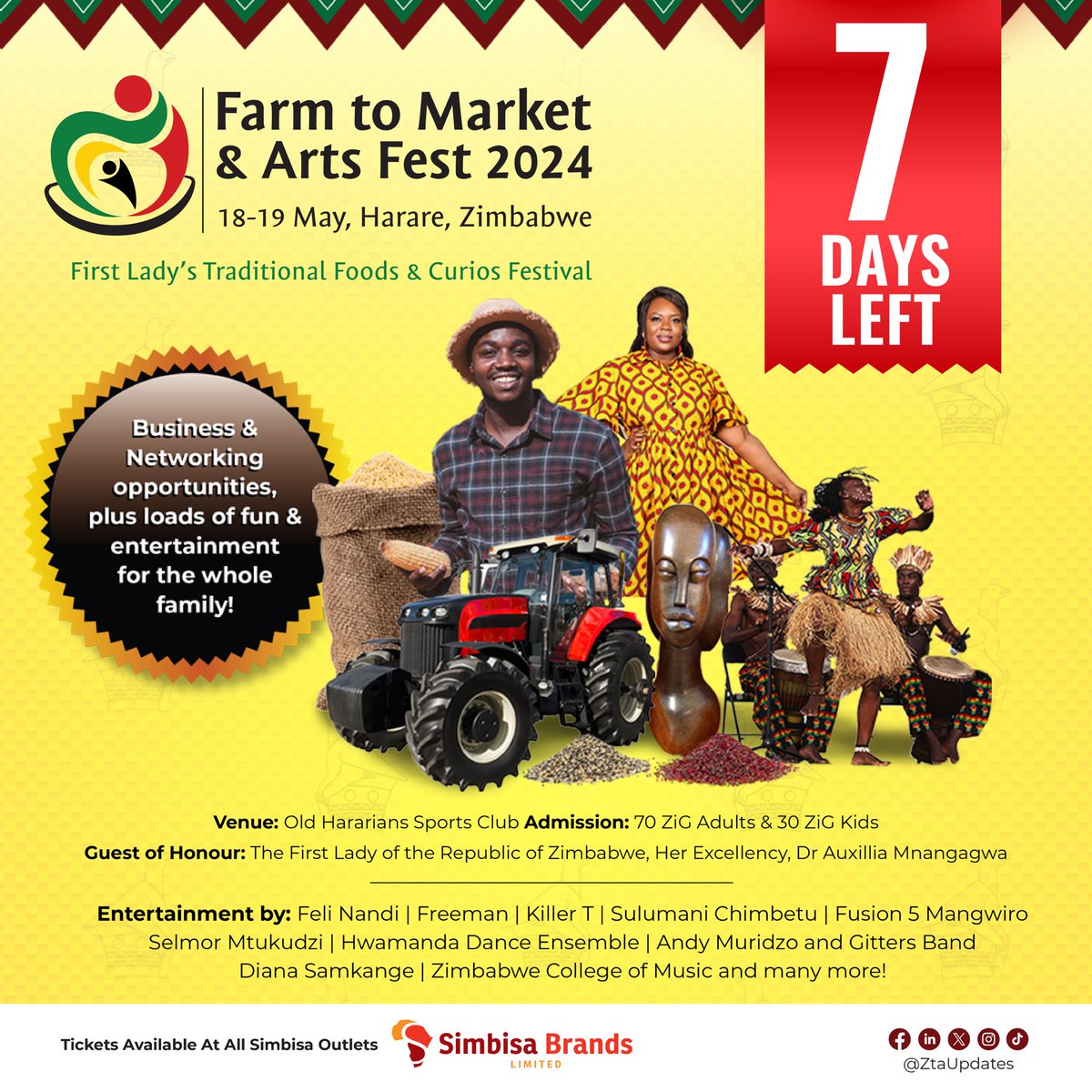 7️⃣ DAYS to Farm to Market and Arts Festival and Team Tourism we will be there! #Zimbho #MeetInZim #VisitZimbabwe