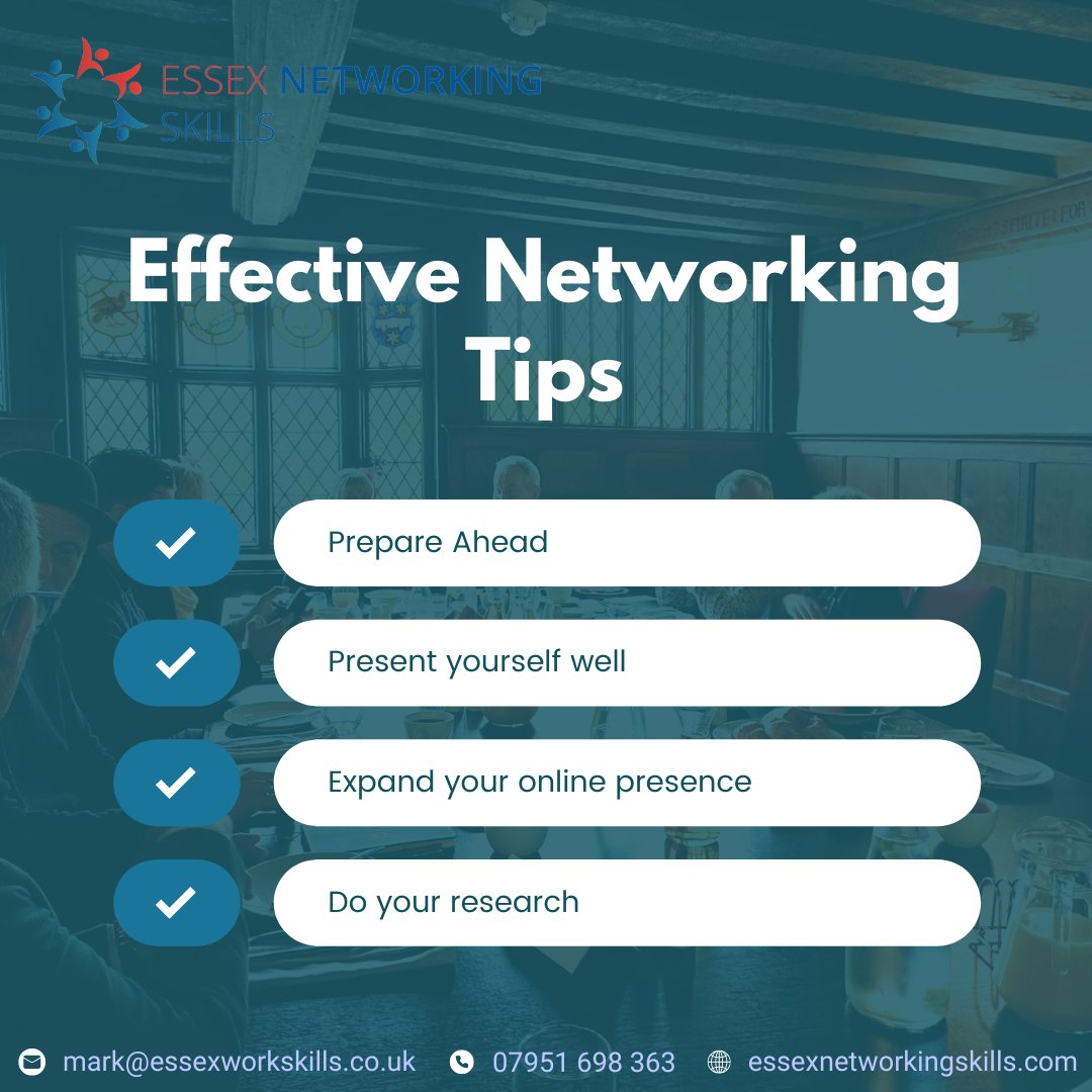 Elevate your networking game with these effective tips! 🚀 Connect, collaborate, and thrive in the world of business relationships

essexnetworkingskills.com
mark@essexworkskills.co.uk
07951698363

#essexbusiness #marketingskills #ENS #conatctus #networkmeeting #onlinevisibility