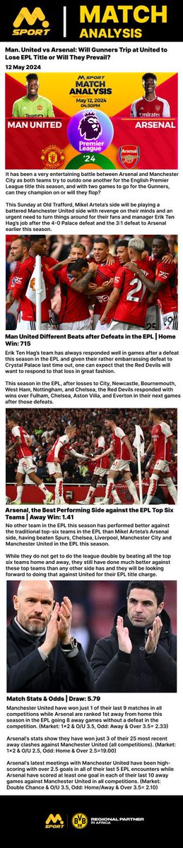 MSportGhana's tweet photo. 🔴Man. United 🔥vs Arsenal🟡: Will Gunners🔴 Trip at United to❌ Lose EPL Title🏆 or Will They Prevail?❔
🖇️You can check out the Man United vs Arsenal EPL Game on MSport here⏬:
https://t.co/WQaa4R6zSt
#EPL #ManUnited #Arsenal #TenHag #Arteta #Rashford #Onana #Saka #Havert https://t.co/v8DodsHKDQ