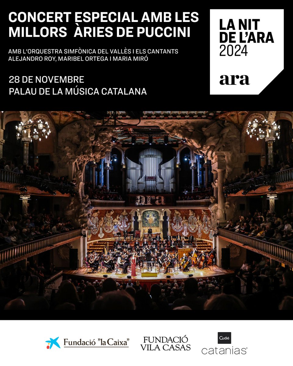 🎵💃 Coincidint amb el centenari de la mort de Puccini, l’ARA celebra una nit molt especial amb les obres més populars del compositor d’òpera. Amb l’@OSValles, Alejandro Roy, @MBELORTEGA i Maria Miró. 📆 28/11 📍 @palaumusicacat Entrades a 👉 d.ara.cat/puccini