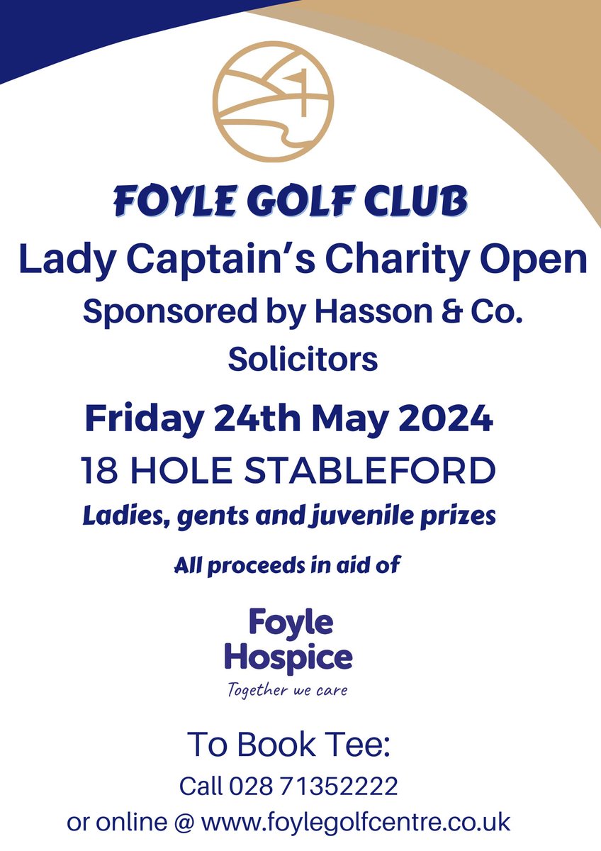 Save the date: Lady Captain’s Charity Open, Friday 24th May, Foyle Golf Club. Calling all golfing fans here is a community fundraiser for you! Check out the poster for details. Thank you to everyone involved! #charity #hospice #community #fundraising #foylehospice