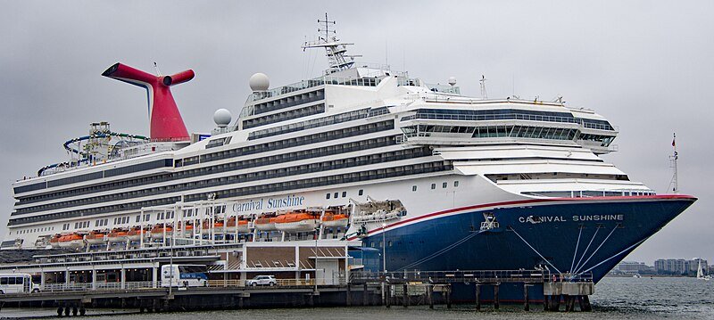 Not got a screenshot, but the ship in the Winston episode of AEG is a Carnival cruise ship. We know this because only they have the winged funnel shape