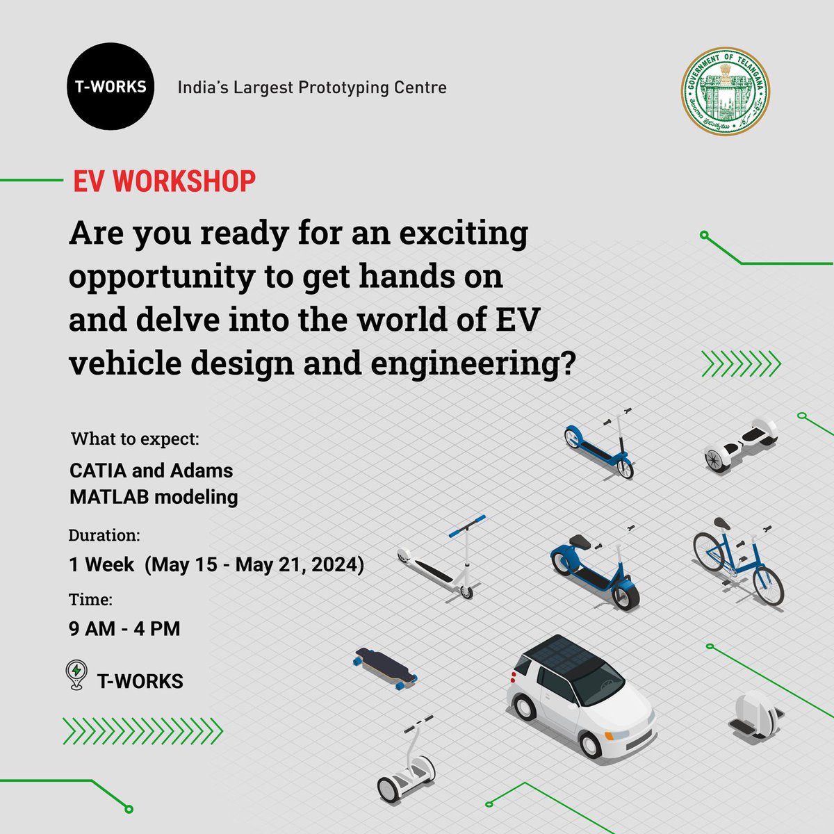 Are you ready for an exciting opportunity to learn the fundamentals of vehicle design and engineering? We’re launching a one-week program in which you'll spend six hours a day. Date: May 15 - May 21, 2024 Time: 9 AM - 4 PM Register Now! growezy.club/tworks/events/… #tworks #ev