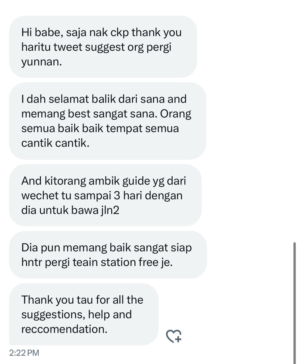 Pesanan penaja: sila cancel semua plan trip yang lain and pergi yunnan. Sekian terima kasih