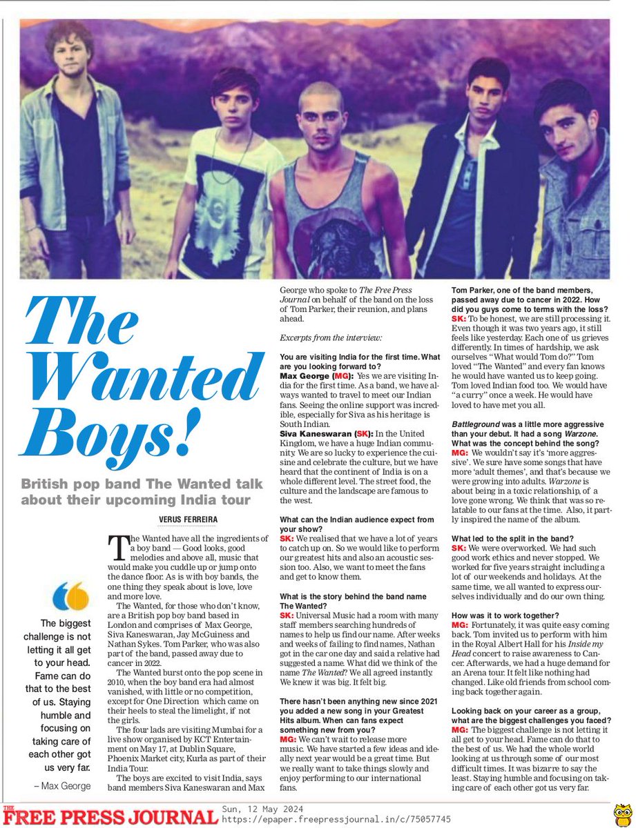 #FPJWeekend | British Pop Band 'The Wanted' Talk About Their Upcoming #India Tour

Read interview by Verus Ferreira in today's The Free Press Journal: freepressjournal.in/lifestyle/brit…

#WeekendReads @TheWanted @TheWantedCharts