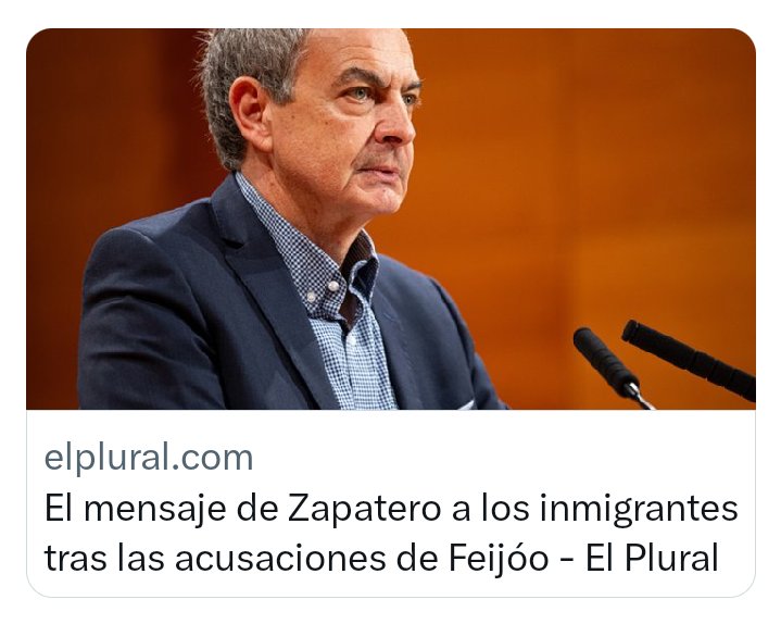 El mensaje de Zapatero a los inmigrantes tras las acusaciones de @NunezFeijoo 

Un gran político. 
Un pacifista convencido. 
#OrgulloSocialista 
Grande Zapatero 👌👏👏👏