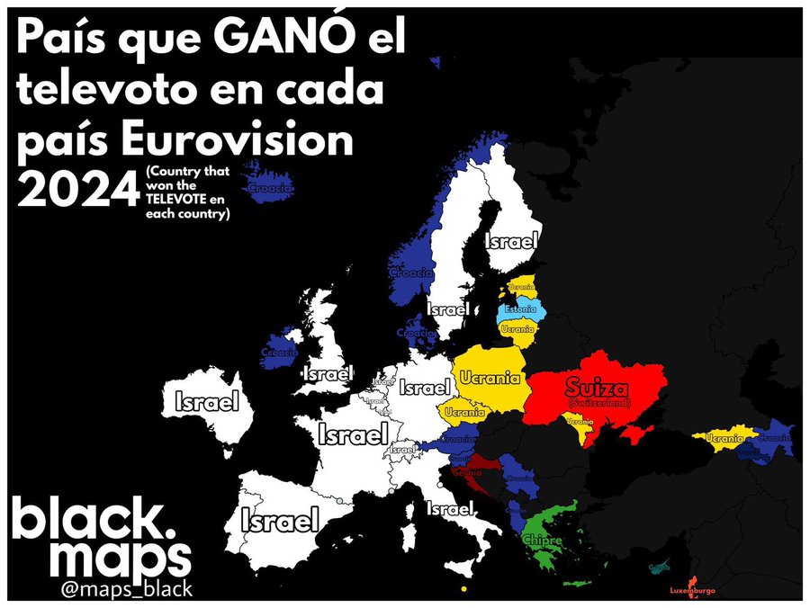 We can see where Israel won the popular vote in Europe last night. It shows how big a gap there is between the Jihadist loving - leftist - woke - state broadcaters - all shoving their antisemitic, progressive crap down the throats of the viewers... And the people of Europe.