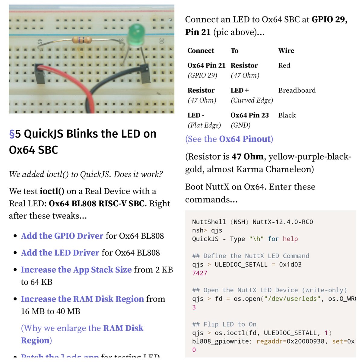 MisterTechBlog's tweet image. How we Blink the LED on #Ox64 BL808 #RISCV SBC ... With #QuickJS JavaScript Engine
Article: lupyuen.codeberg.page/articles/quick…