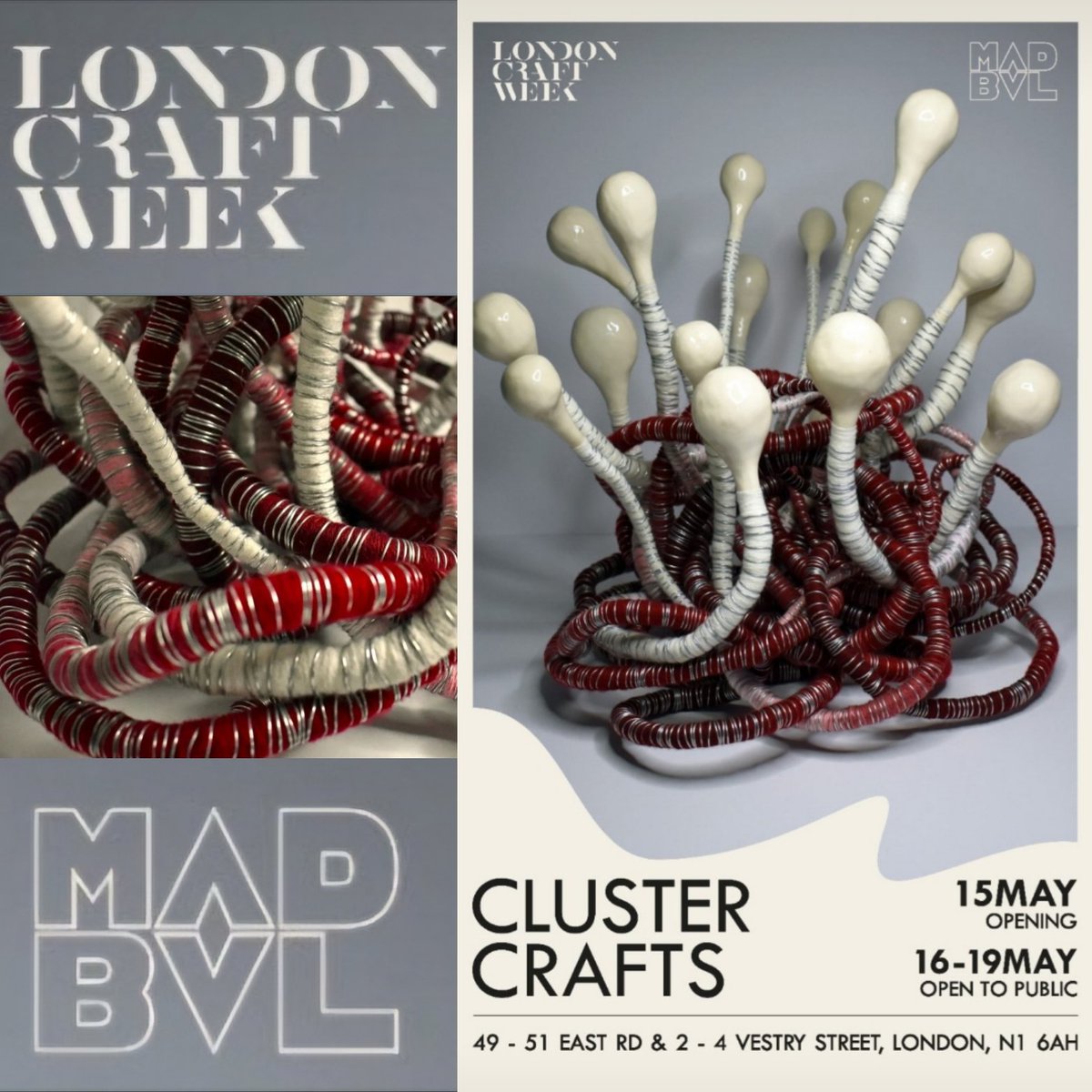 I'm so looking forward to exhibiting at the @cluster_london Fair in partnership with @madvbl &amp; @londoncraftweek. A show full of unique hand made creations redefining craftmanship. 
May 16 -19 at Silbury + East, Shoreditch
For free entry tickets: cluster-london.com/crafts
#london