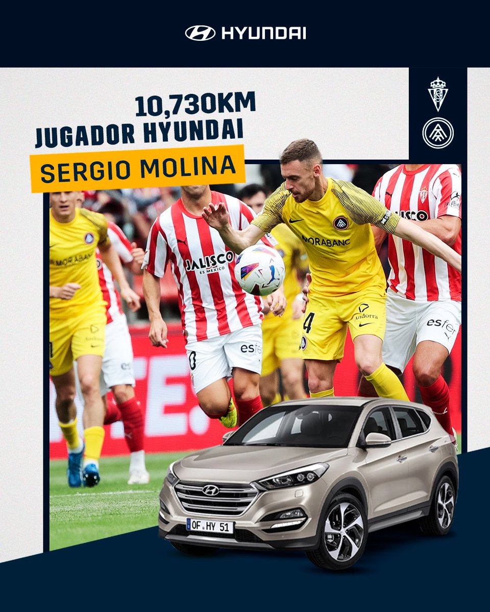 🚘 @sergiobeloqui és el 𝐣𝐮𝐠𝐚𝐝𝐨𝐫 𝐇𝐘𝐔𝐍𝐃𝐀𝐈 del partit d'ahir! 🔝 El migcampista va ser el futbolista tricolor que més distància va recórrer 🆚 @RealSporting #RealSportingAndorra #SomTricolors 🔵🟡🔴 #Hyundai