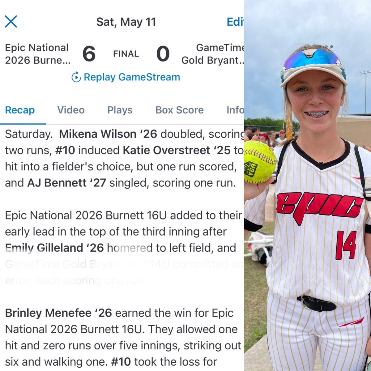 4-0  <a href="/USSSAFastpitch/">USSSA Fastpitch</a> Armageddon 18U #1 seed Single Elim Bracket 1:30PM Field 4 at Firelake Ball Fields. Ladies on-point in all aspects hitting, pitching, catching, fielding, &amp; base running‼️💯 
<a href="/ExtraInningSB/">EXTRA INNING SOFTBALL</a> <a href="/SoftballDown/">Down South Softball</a> <a href="/ondecksoftball/">OnDeck Softball 🥎</a> <a href="/DirectRecruits/">Direct Recruits</a> 
sportsrecruits.com/organization/e…