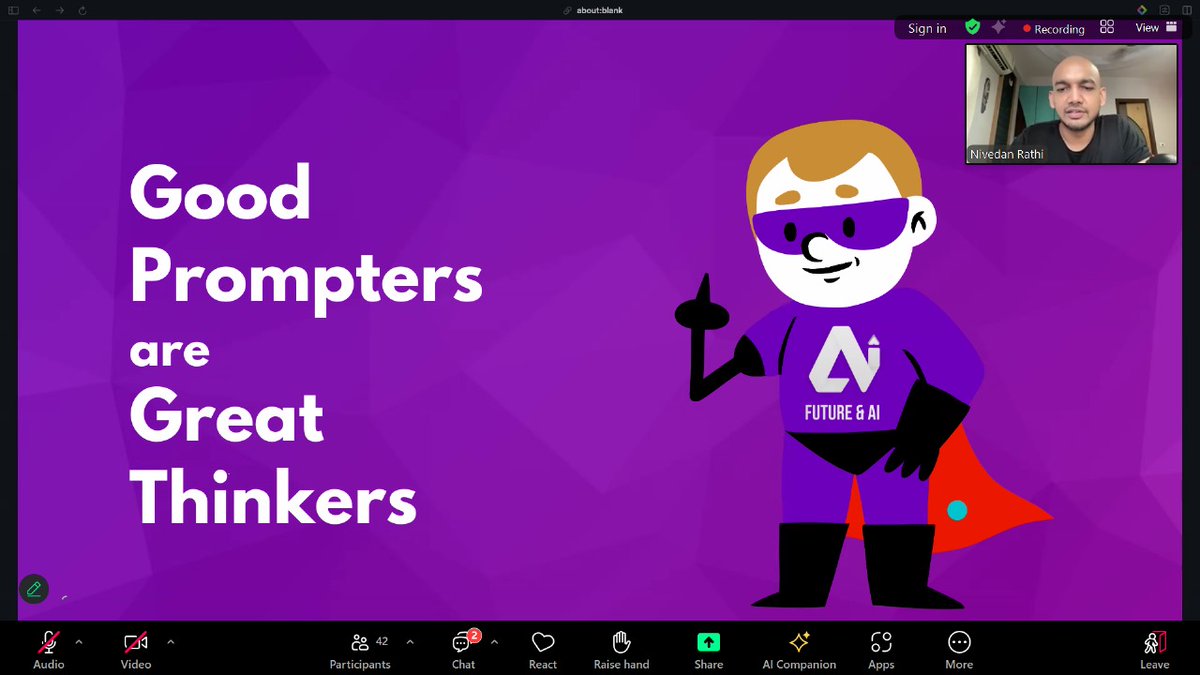 IamabhilashaJha's tweet image. Today I attended the Prompt Mastery Workshop from the @nivedanrathi sir the founder of @future_and_ai . It was my second time attending his workshop and gaining knowledge. Thank you sir for sharing the fantastic framework with us. ✨🫶
#ai #promptframework #futureandai