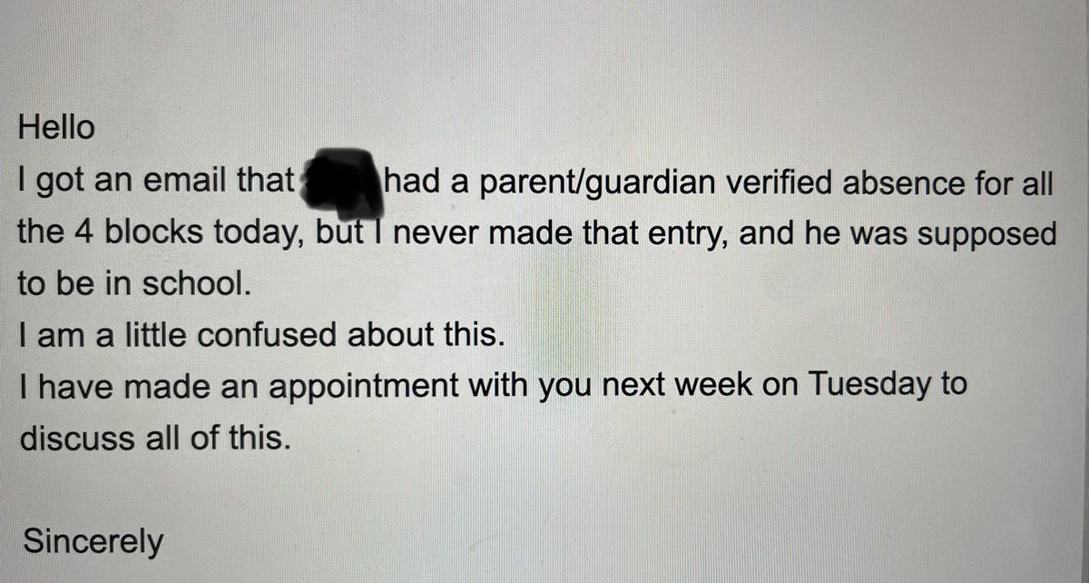 Why are teachers burned out example.

Teen logged in as parent to skip school last year.

Parent was “confused.”

Had the hour-long meeting the following Tuesday to “explain” the truancy to the parent. 

Teen not in this meeting.