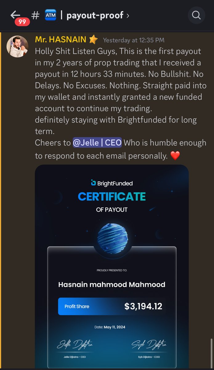 Hasnain nailed a stunning Payout yesterday! 🚀 He bagged $3,194.12 by generating nearly 8% profit on his $50,000 Funded Star Account! 💸 As always, paid and processed at Lightning-Speed! ⚡️