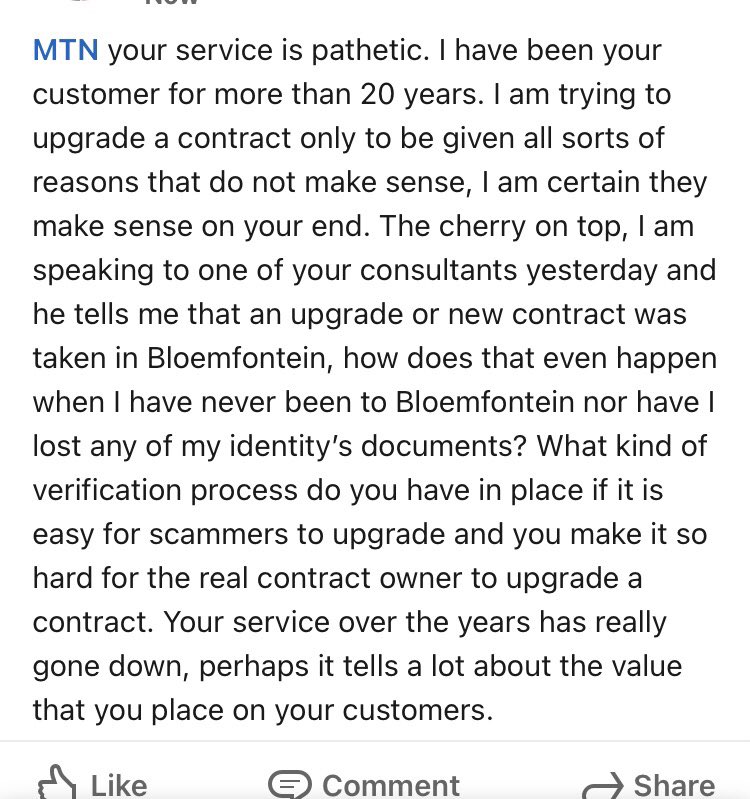 #MTNZA your service is pathetic. Struggling to upgrade for 2 weeks then today you credit my account with sth I never signed up…Your service is really in the gutters…