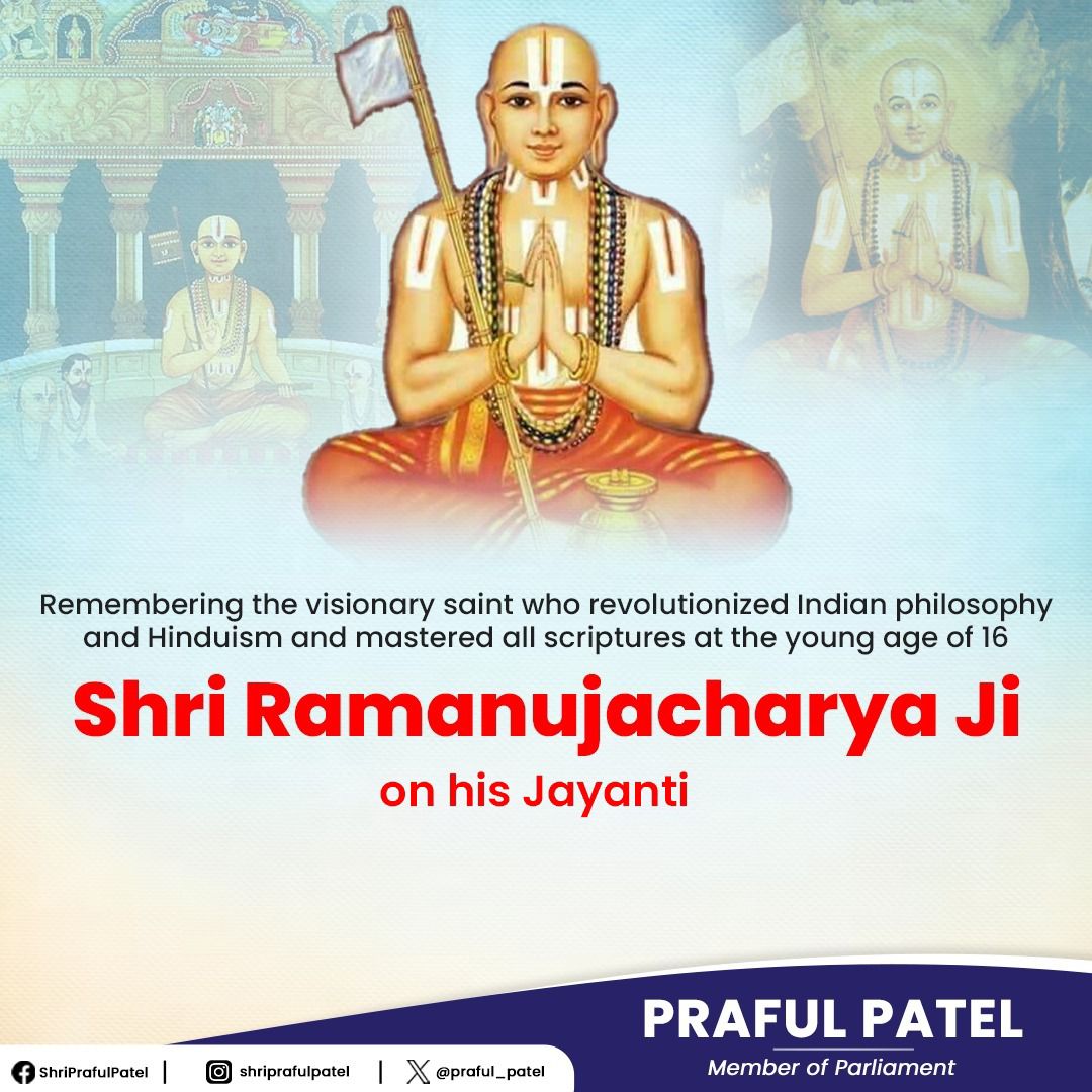Remembering Shri Ramanujacharya Ji on his Jayanti. His revolutionary thoughts on Indian philosophy and Hinduism, mastering scriptures at 16, continue to inspire.