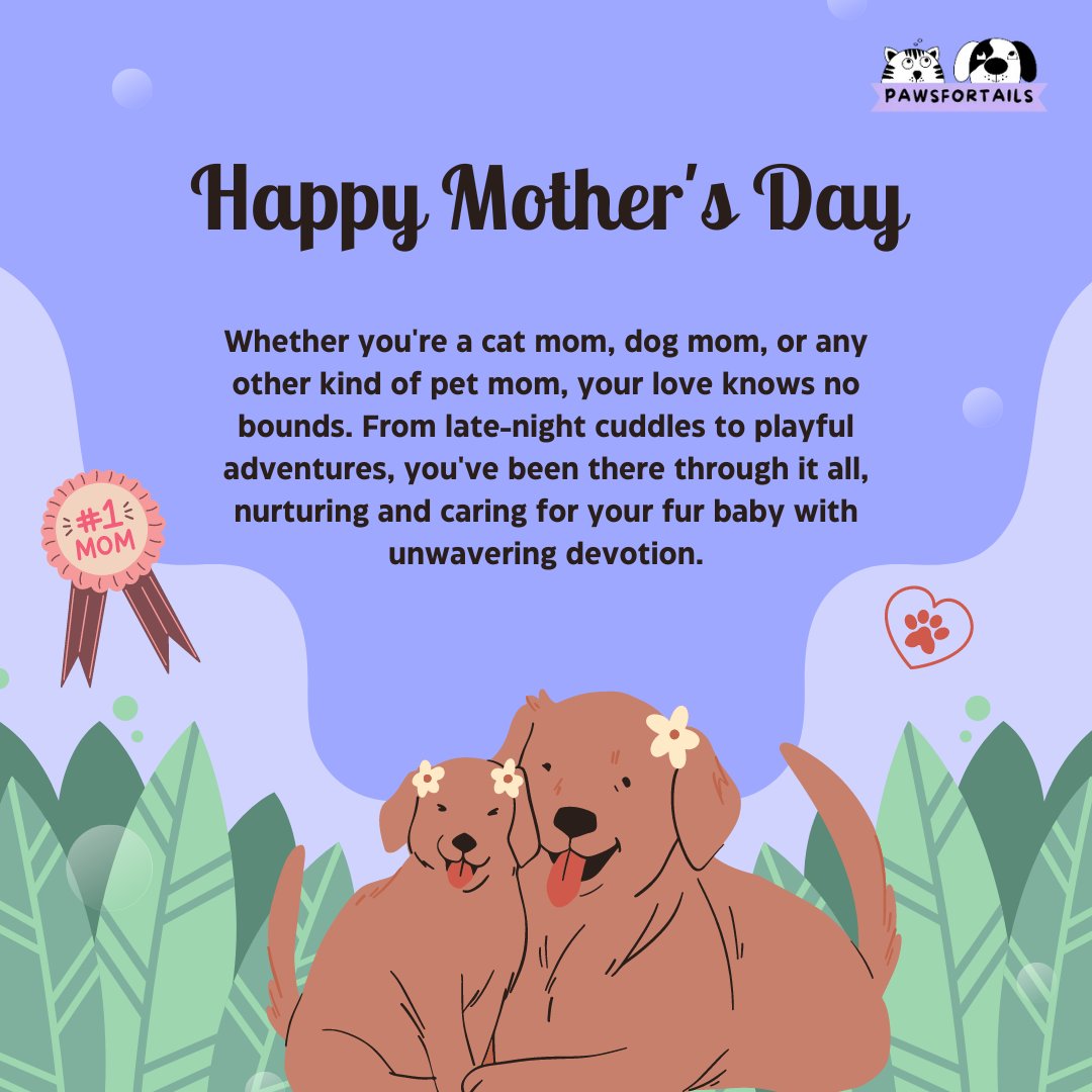 So here's to you, pet moms! Happy Mother's Day! May your day be filled with all the love and cuddles you deserve. 💖 
#PetMoms #MothersDay #FurryFamily #UnconditionalLove
#mothersdayspecial #supermom
#dogmom #catmom #petparents