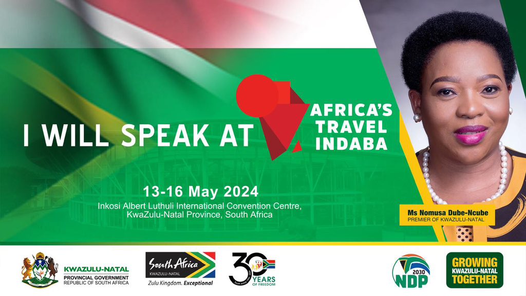 𝗪𝗲 𝗮𝗿𝗲 𝗿𝗲𝗮𝗱𝘆 𝗳𝗼𝗿 𝗔𝗳𝗿𝗶𝗰𝗮’𝘀 𝗧𝗿𝗮𝘃𝗲𝗹 𝗜𝗻𝗱𝗮𝗯𝗮! KwaZulu-Natal Premier Nomusa Dube-Ncube will address thousands of delegates attending the Africa Travel Indaba. #ATI2024 #VisitSouthAfrica