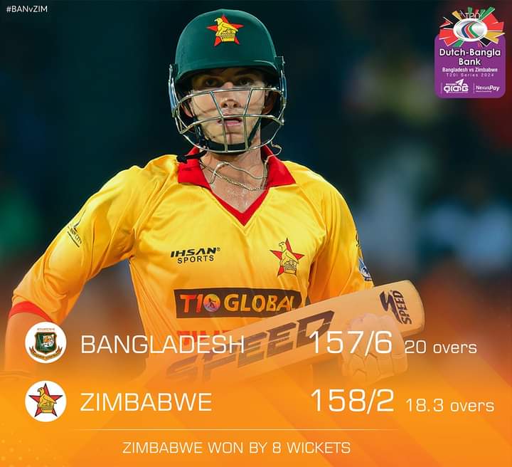 Brian Bennett and Sikandar Raza power Zimbabwe to a consolation eight-wicket win Solid half centuries from Bennet and Raza help set this score. Bangladesh wins series 4-1 #BANvZIM