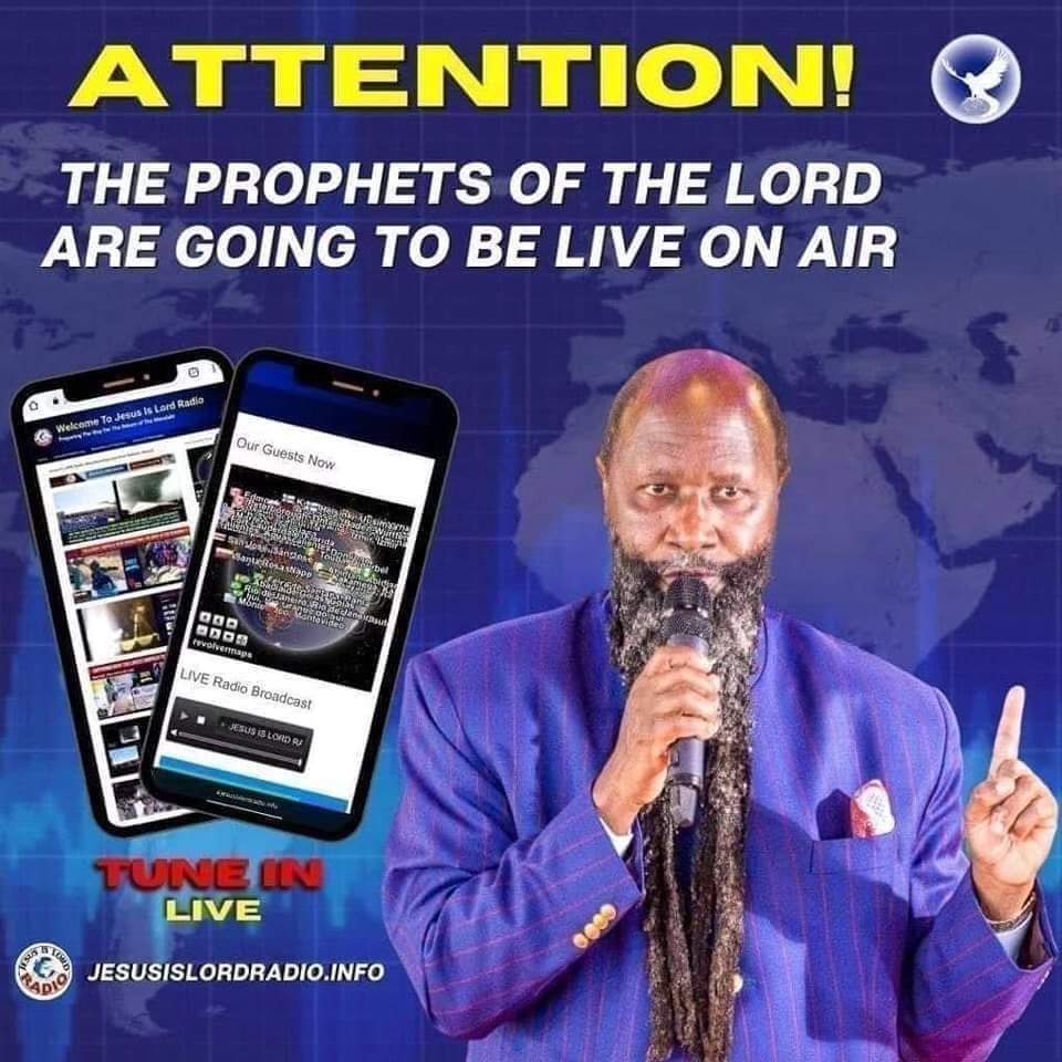 SPECIAL ANNOUNCEMENT: _____________________ THE TWO MEGA MIGHTIEST MIGHTIEST MOST GLORIFIED PROPHETS OF JEHOVAH YAHWEH ARE GOING TO COME LIVE ON AIR AT 10.30AM EAT. BE TUNED IN: jesusislordradio.info s3.radio.co/s97f38db97/lis…