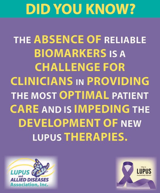 The absence of reliable biomarkers is a challenge for clinicians in providing the most optimal patient care and is impeding the development of new #lupus therapies. #LupusAwarenessMonth #LupusResearch @Lupus_Chat @LupusMI @LupusNE @LupusIL @LFNC @CaringForLupus @GHLForg