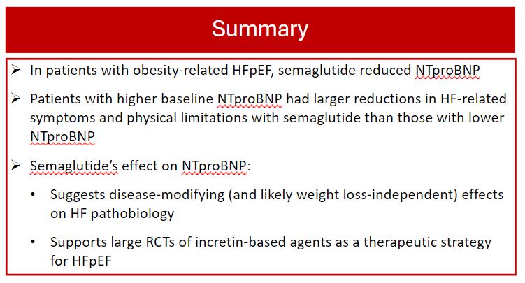 #HeartFailure2024 Effects of Semaglutide on biomarkers of disease. Insights from the STEP-HFpEF program on the role of GLP1-RA on NT-proBNP #HFA_ESC @markcpetrie20