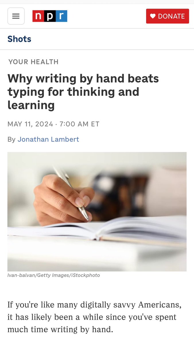 Excellent article on the importance of handwriting. ‘Why writing by hand beats typing for thinking and learning’ “The clearest consequence of screens and keyboards replacing pen and paper might be on kids' ability to learn the building blocks of literacy — letters.”