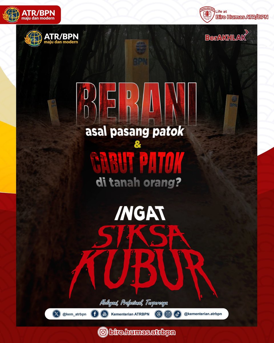 Halo #SobATRBPN, hari gini masih berani asal pasang patok dan cabut patok di tanah orang?

Ingatlah siksa kubur, kamu tidak bisa kabur!

#IndonesiaLengkap
#ATRBPNKiniLebihBaik
#ATRBPNMajudanModern
#MelayaniProfesionalTerpercaya
#pelataranBPN 
#pelataransabtuminggu