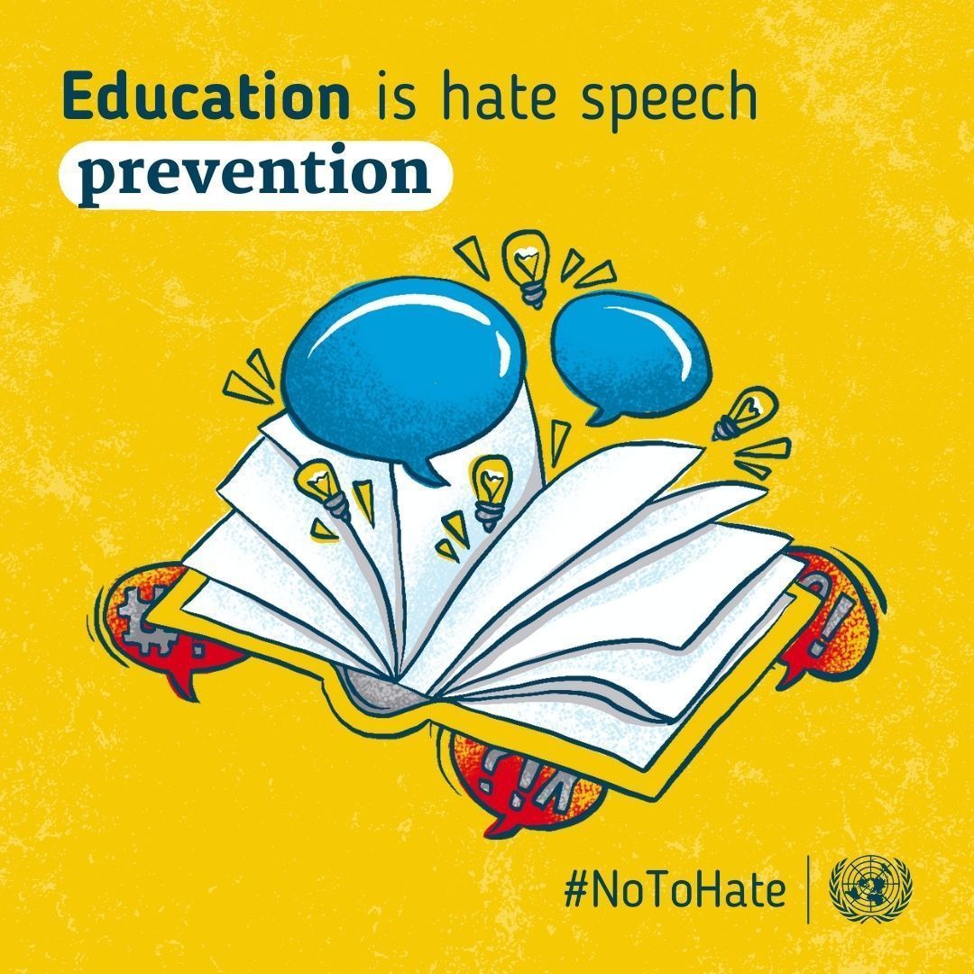 Through education, learners discover how to draw the line between insults and hate speech, as well as understand the consequences and impact of their words and actions on other people.

Learn more about the UN Strategy & Plan of Action on #HateSpeech buff.ly/44AopCe