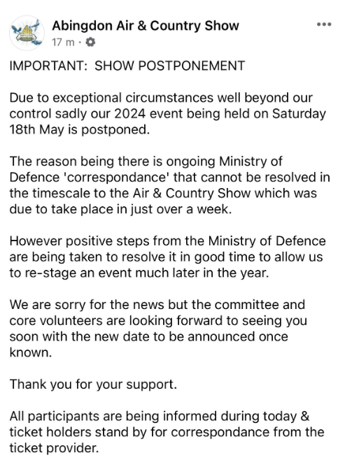 Unfortunetly our show in May is postponed - please see our statement taken from our FB page. A new date will follow soon
