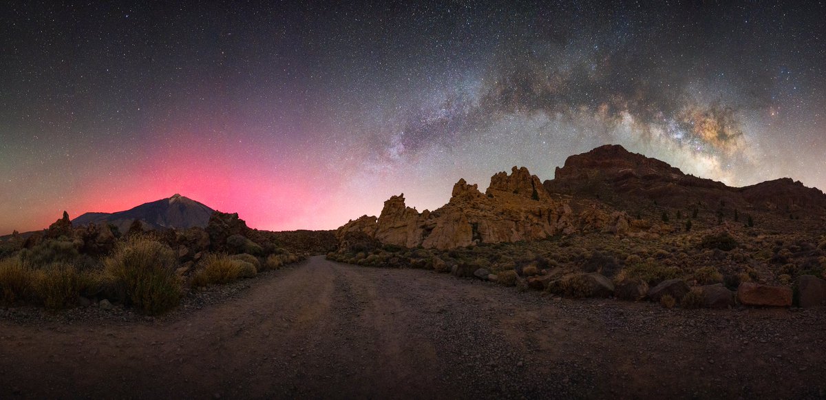 Aquí dejo una panorámica de otro de los momentos que pudimos vivir la pasada noche del viernes al sábado. Vía Láctea, Aurora Boreal y el Teide. No sé que más puedo pedir ya en esto de la fotografía
#AuroraBoreal