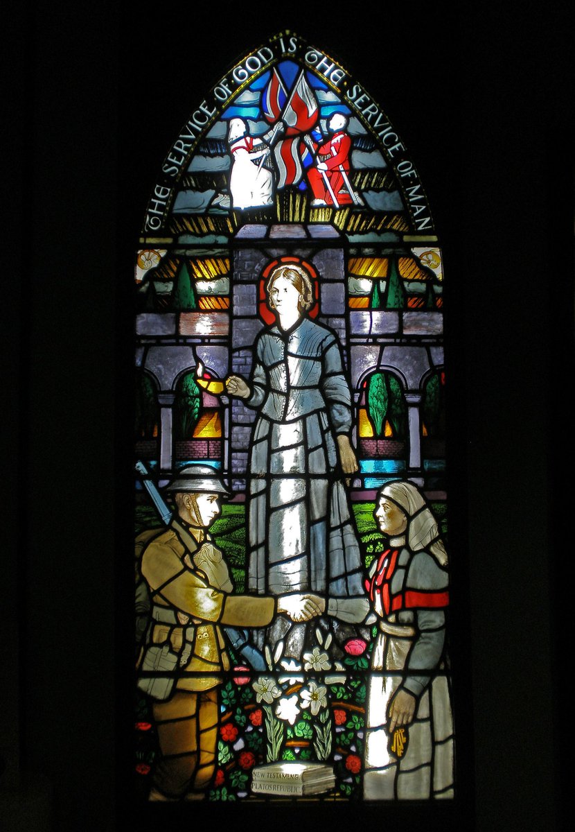 It's #InternationalNursesDay2024 12th May(the birthday of Florence Nightingale). This is a stained glass panel depicting her in the Crimean War with her lamp. It was found in storage and cleaned to reveal Florence. A survivor from Riddell house, a nurse training school. 💙🌈