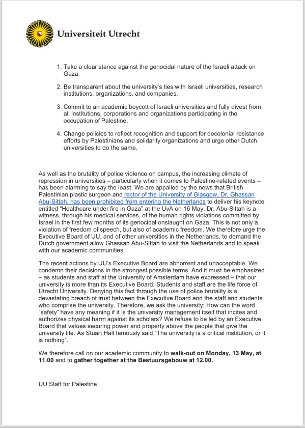 UU staff statement condemning Executive Board’s use of police violence against peaceful protestors