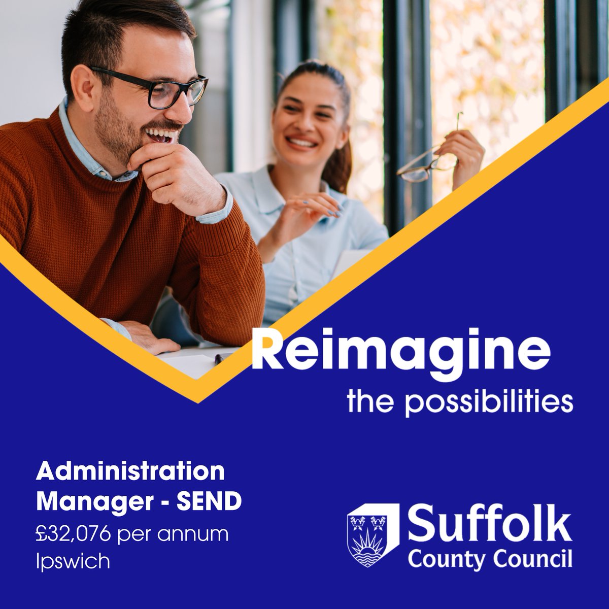 Administration Manager (SEND)
@suffolkcc - Ipswich IP1 2BX - Hybrid
£32,076 pa (pro rata if P/T)
37 hpw, Flexible working, Permanent

For more info and to apply for this job, visit:
suffolkjobsdirect.org/#en/sites/CX_1…

#SuffolkJobs #suffolkjobsdirect