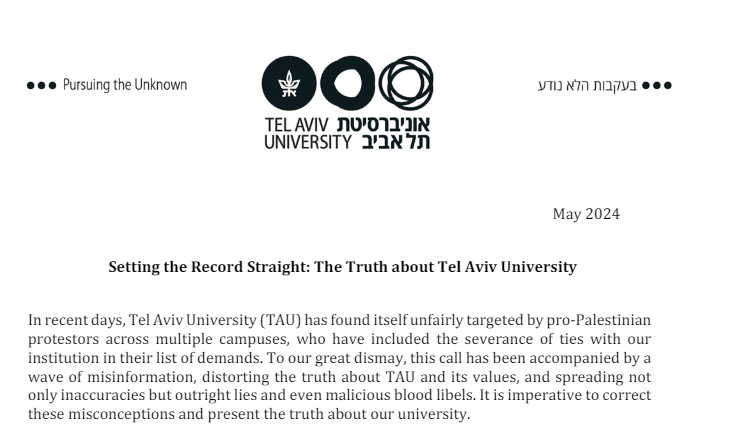 TAU has a long history of fostering peace, inclusion & human rights in Israeli society. The targeting of our university only hinders this progress. Read TAU's statement addressing current misconceptions and boycott threats and presenting reasons & facts:  bit.ly/4bpQvSW