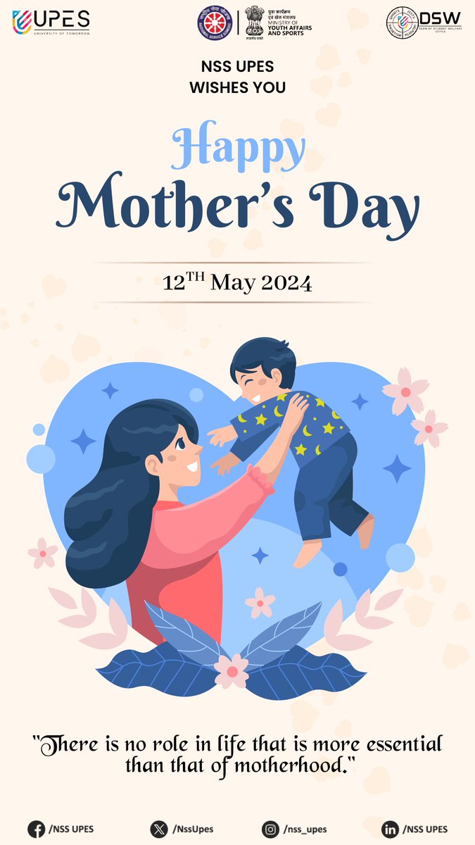NssUpes's tweet photo. "Life doesn't come with a manual, but it comes with a mother."

"Happy Mother's Day 2024! 
Today, we celebrate the amazing women who fill our lives with boundless love and unwavering support. Let's cherish their sacrifices, strength, and compassion. https://t.co/Su6YZAZorQ